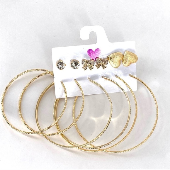 Women's Circle Hoop & Stud Fashion Earrings Set - Picture 1 of 4